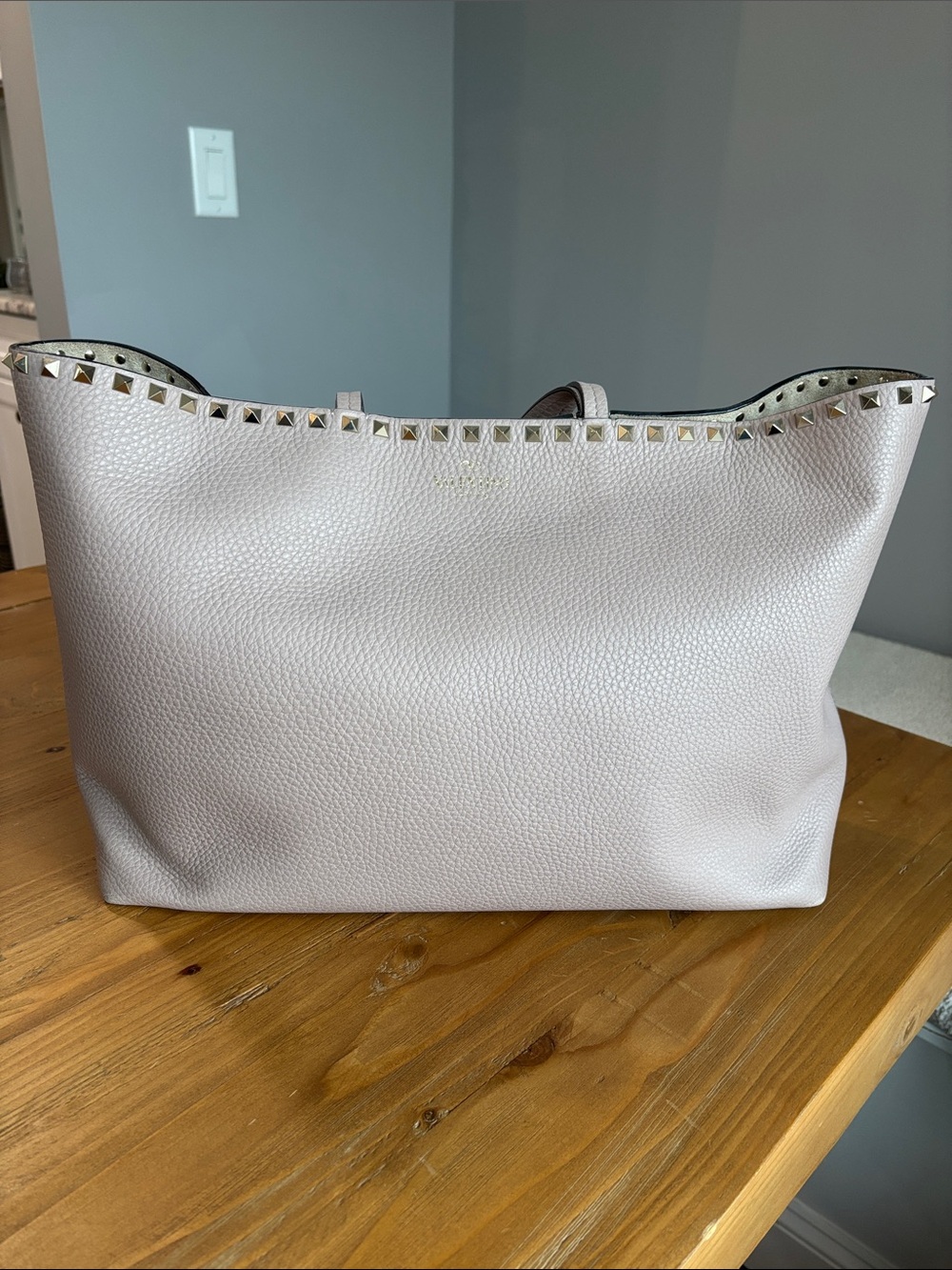 Valentino Pebbled Leather Studded Tote - Poudre